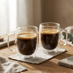 Double Wall Glass Mug 300 ml Set - 2 Pcs